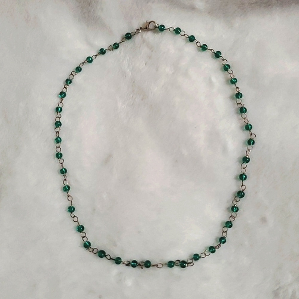 Artisan Made Wire Wrapped Green Beaded Necklace